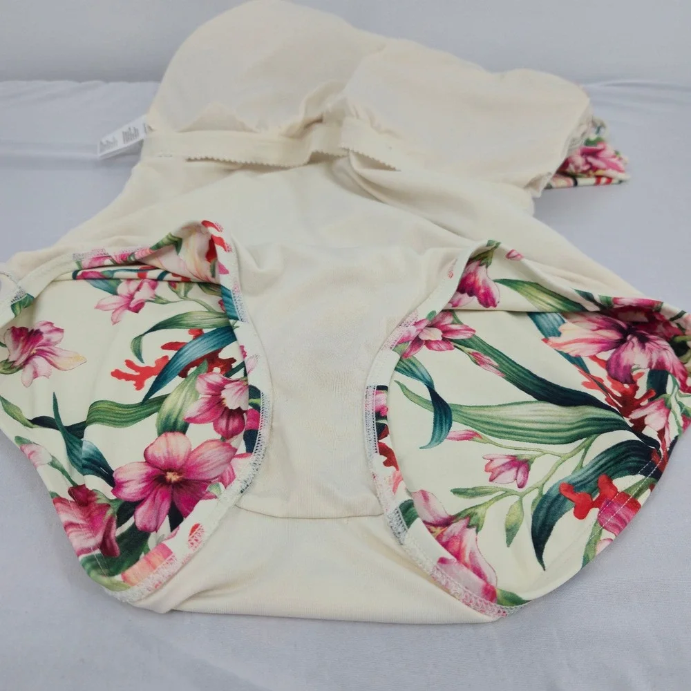 Carmen Marc Valvo One Piece Swimsuit Women 10 Floral Ruffle Asymmetric Tropical